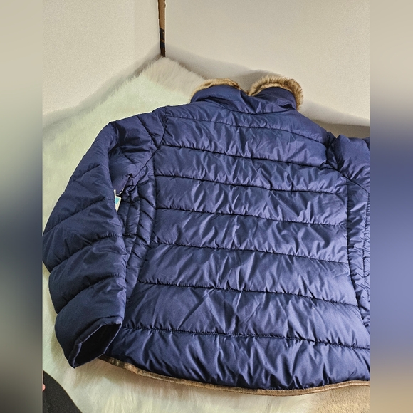 OLD NAVY Puffer Women's Jacket FAUX FUR TRIM JacketSZ XL navy blue color - Picture 2 of 12